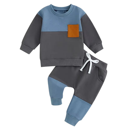Chic Little Gentleman: Baby Boy Contrast Color Pant Set – Cozy Spring & Autumn Style