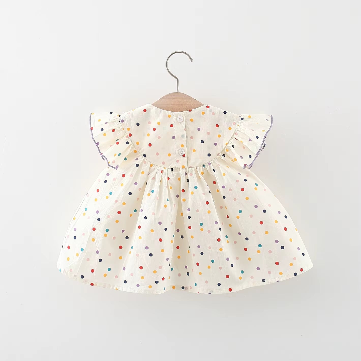 Blooming Beauty: Embroidered Cotton Baby Dress with Polka Dot Print